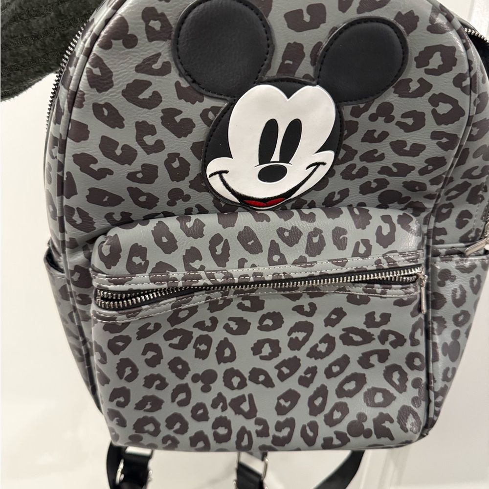 Disney brand Mickey Mouse Gray Leopard Print Backpack